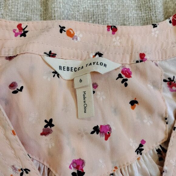 Rebecca Taylor Long Sleeve Silk Blend Mia Floral Top in Ballet Pink sz 6 - Picture 4 of 8